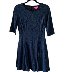 Betsy Johnson Vtg Navy Lace Fit & Flare Mini Dress Sz 6